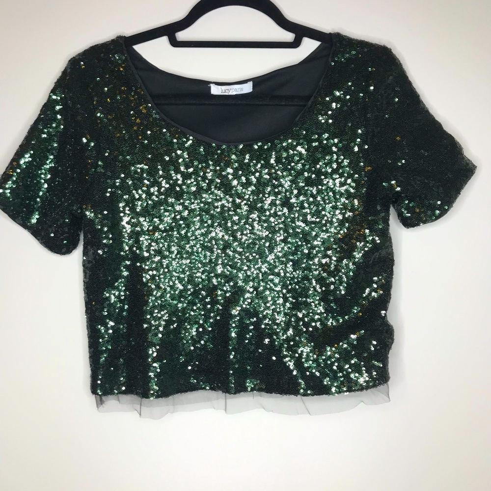 Lucy Paris Hunter Green Sequins Crop Top